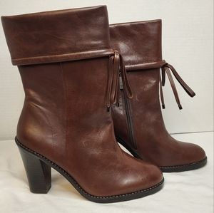 INA Brown Leather Heeled Feminine Classic Old Money Spring Fall Booties